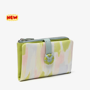 Portafoglio medio in pelle con stampa verde