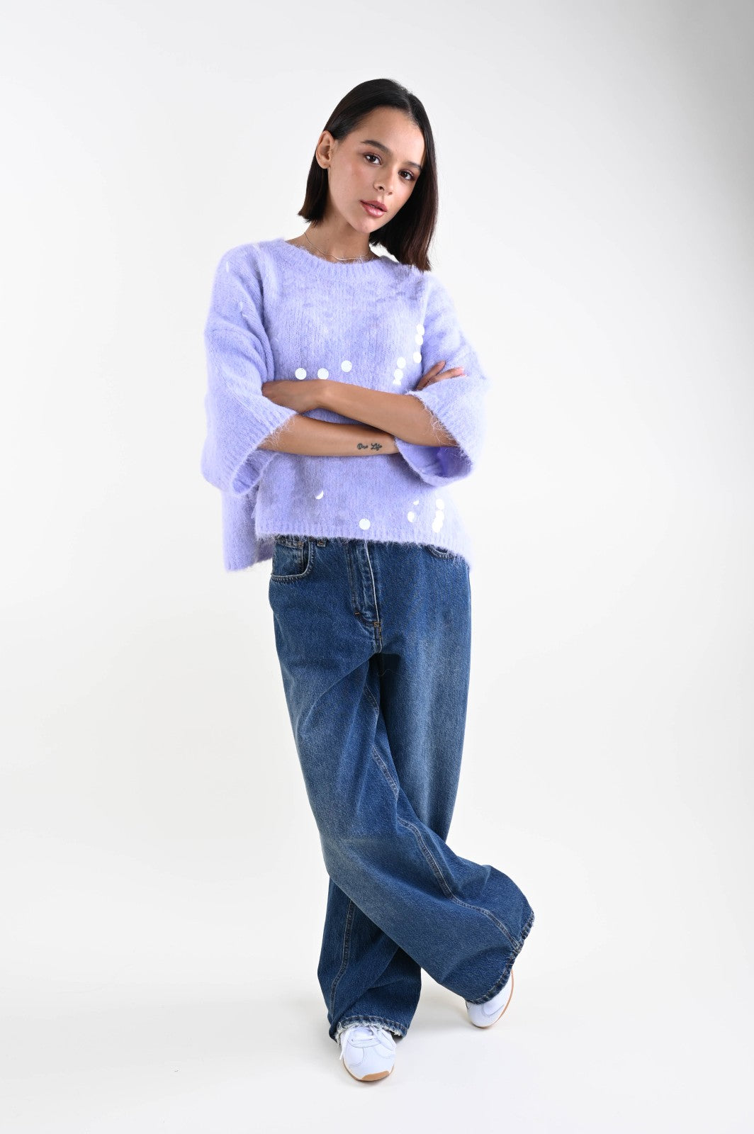 Maglioncino manica a 3/4 maxi paillettes