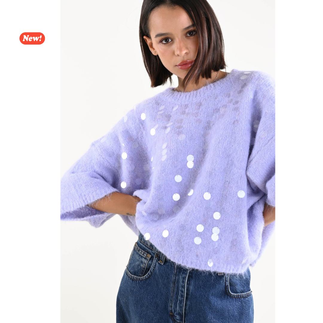 Maglioncino manica a 3/4 maxi paillettes
