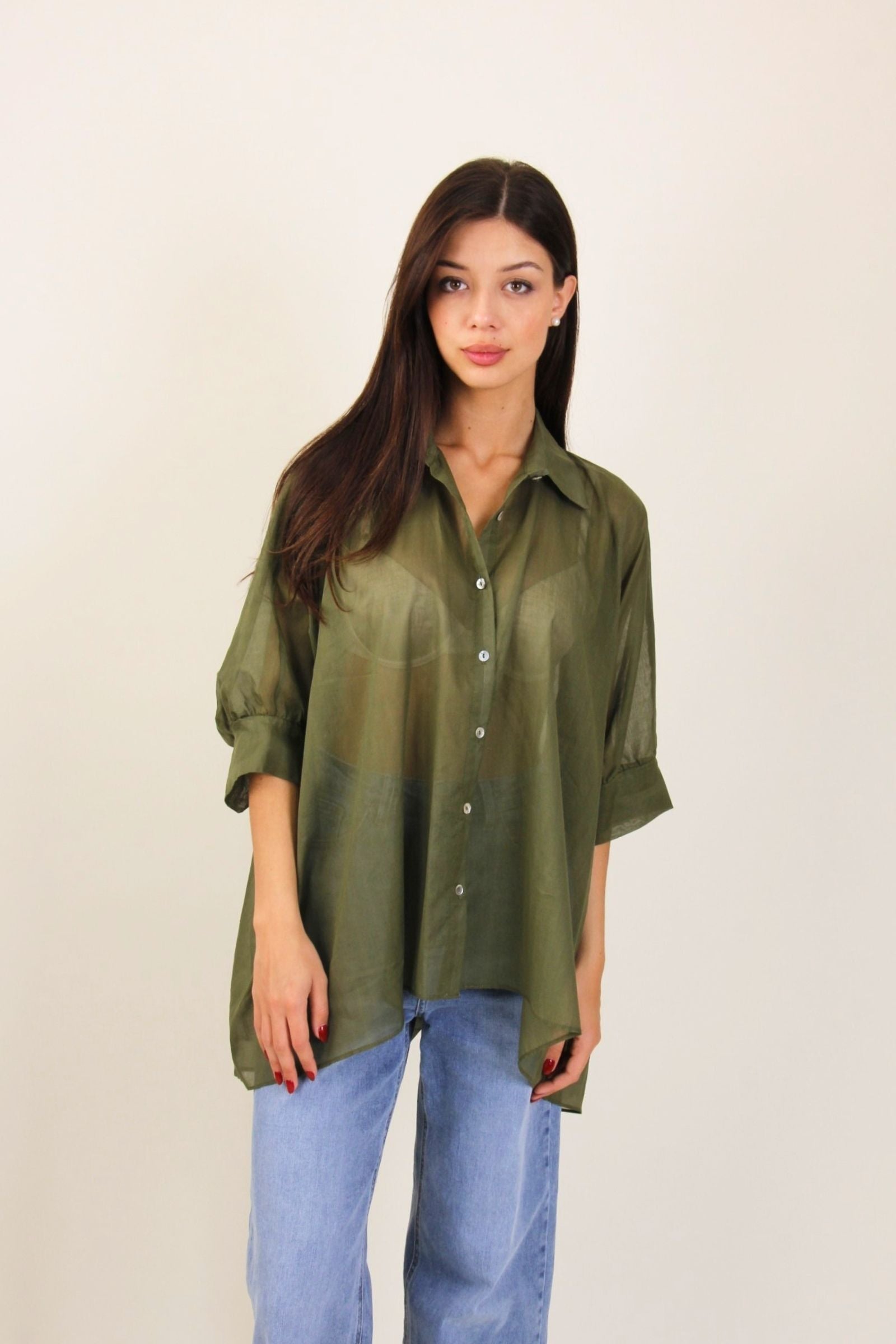 Camicia semitrasparente in cotone