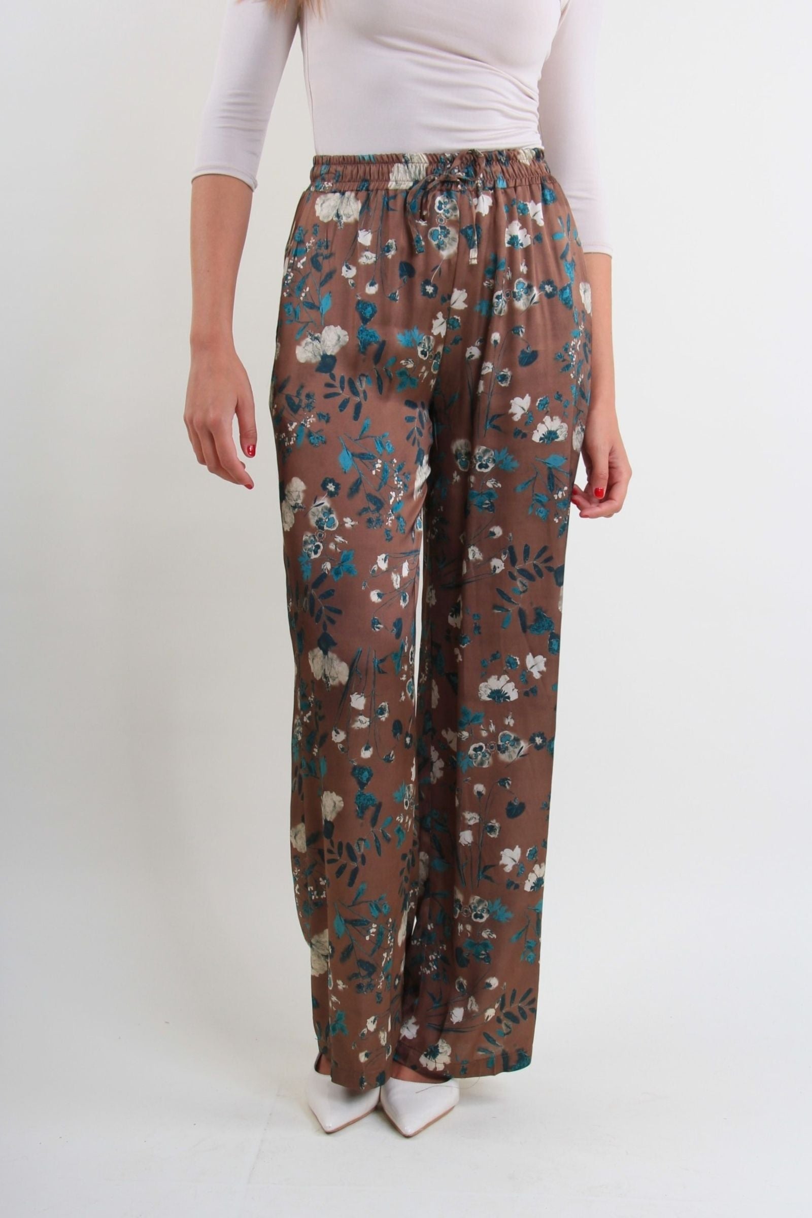 Pantaloni palazzo con stampa floreale