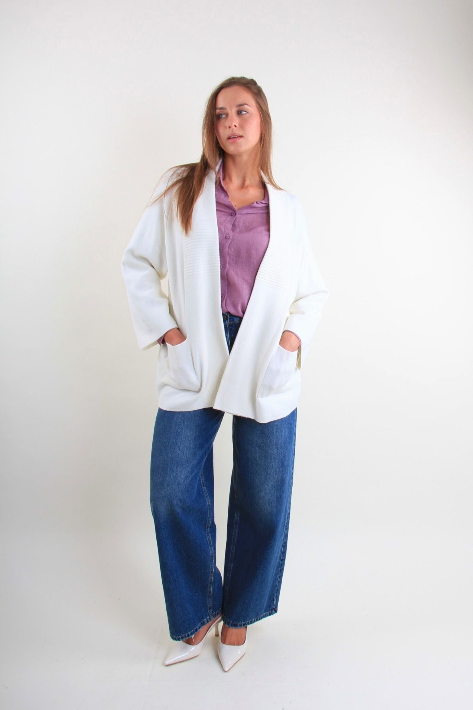 Cardigan con scollo a costine