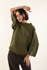 Load image into Gallery viewer, Maglia con maniche decorate da paillettes
