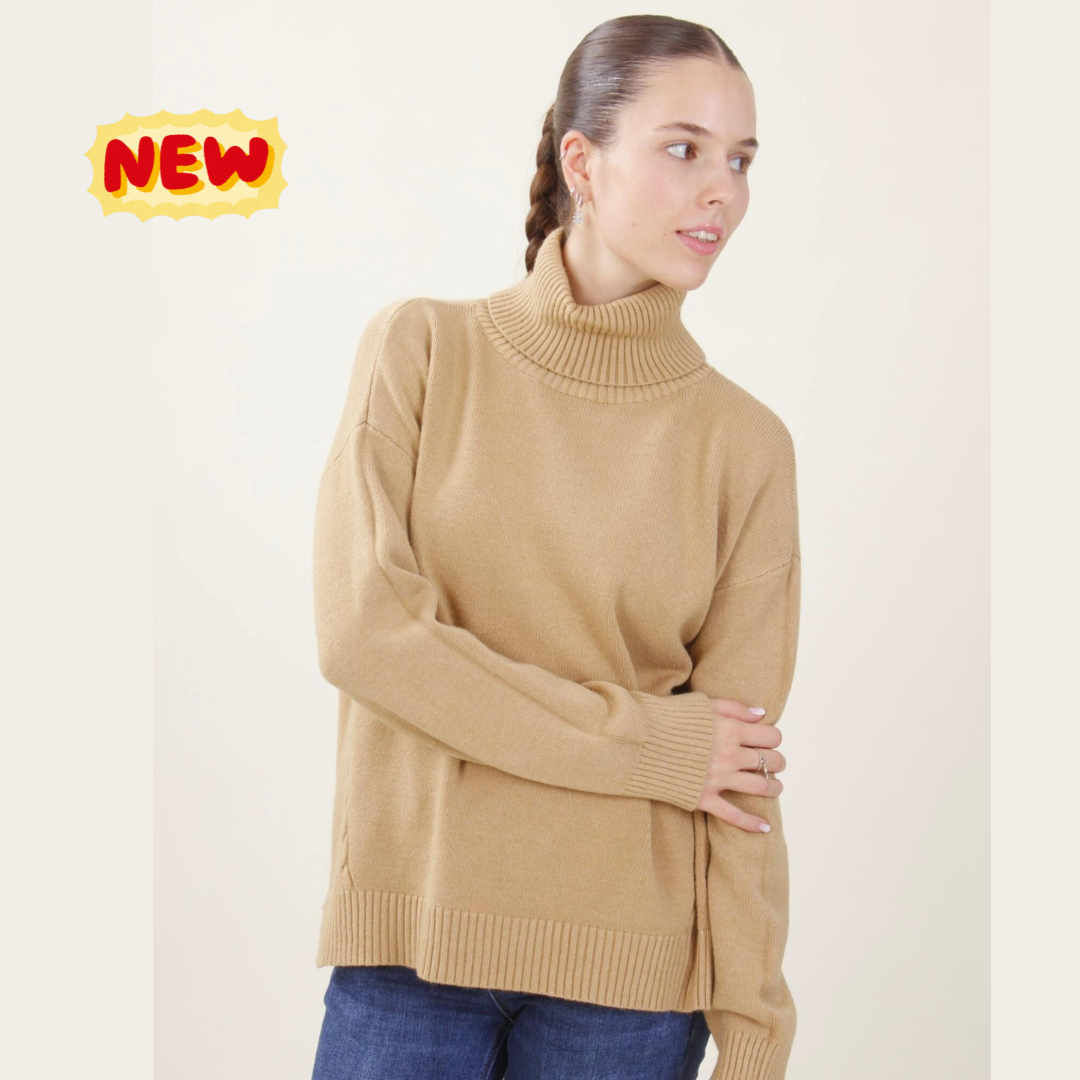 Maglione a collo alto con treccia