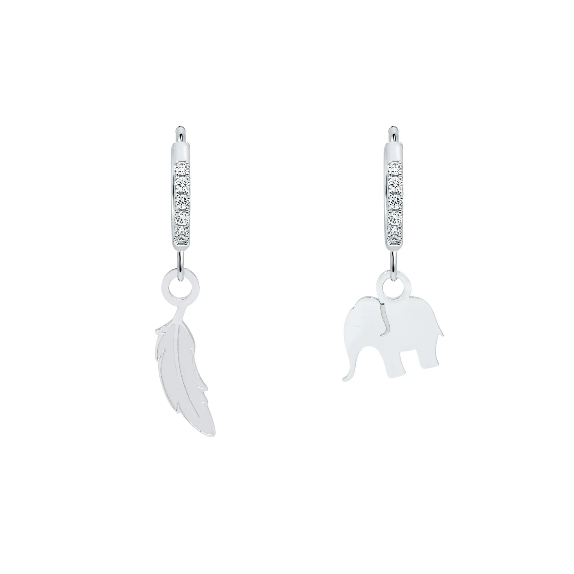 Orecchini anelle “La piuma magica e l’elefante”