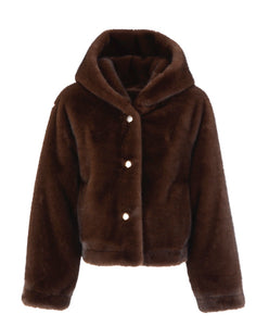 Cappotto in ecopelliccia con cappuccio