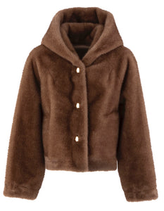 Cappotto in ecopelliccia con cappuccio