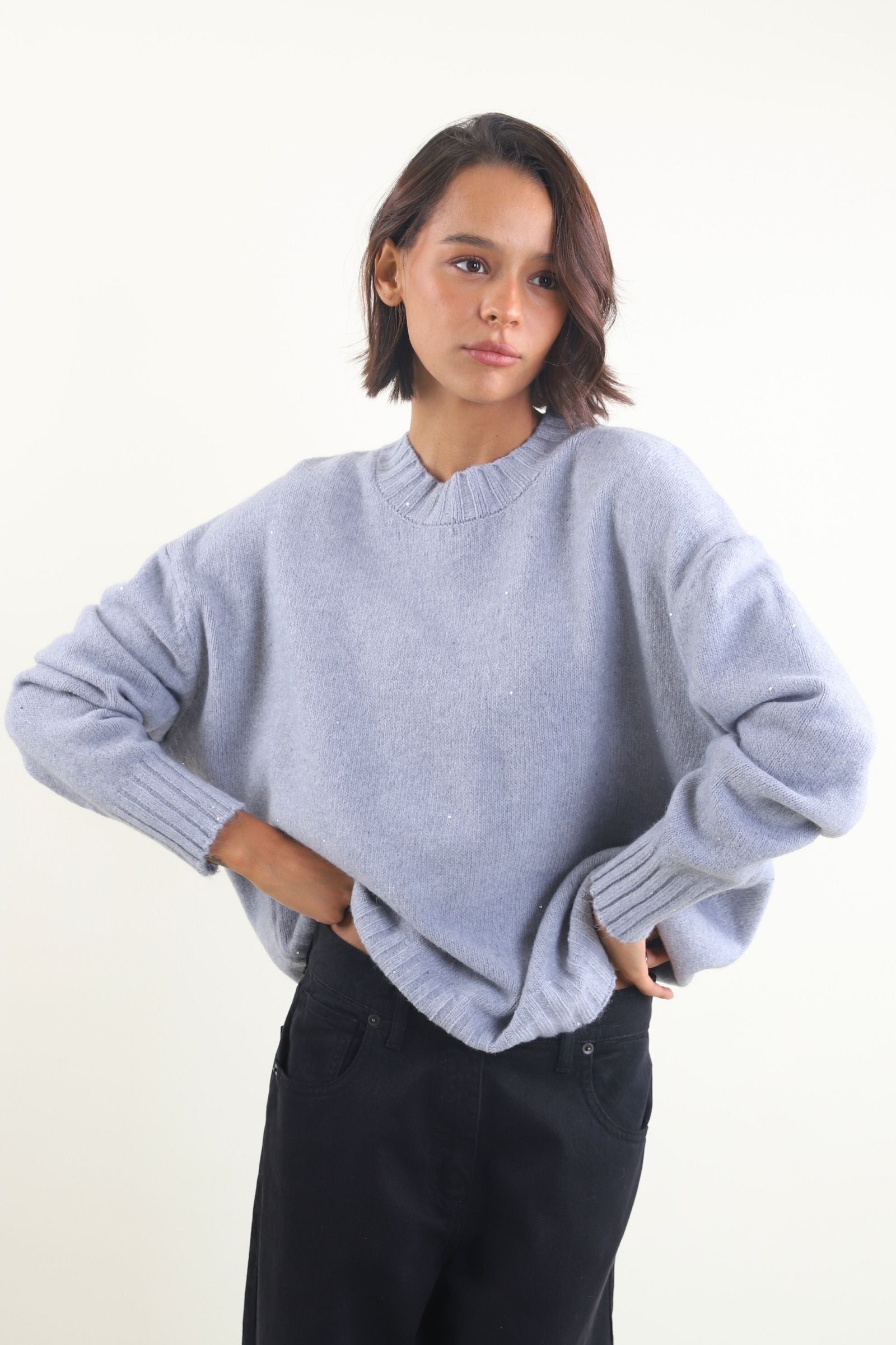 Maglione a girocollo con paillettes