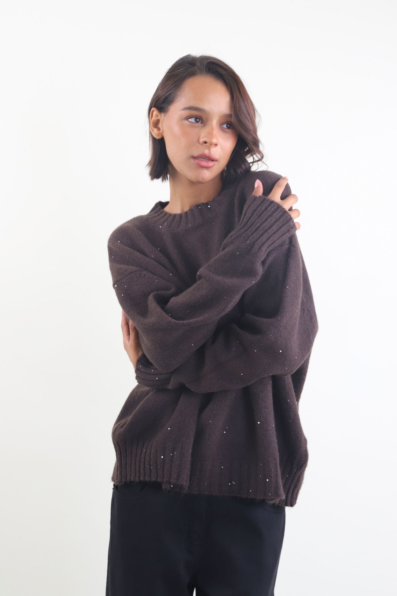 Maglione a girocollo con paillettes