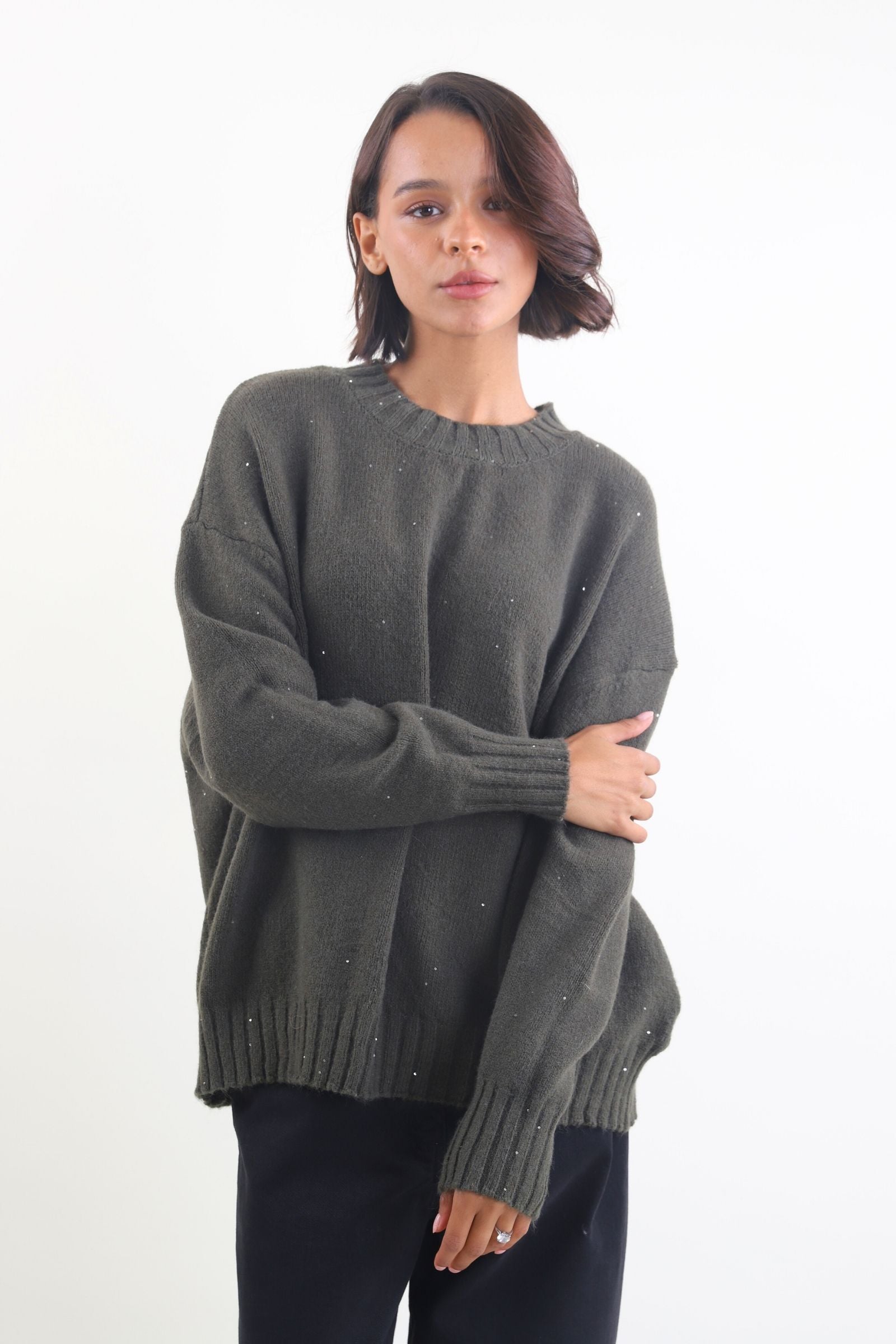 Maglione a girocollo con paillettes