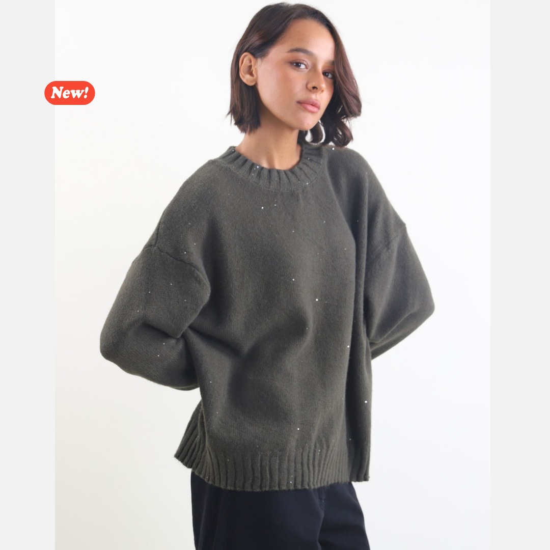 Maglione a girocollo con paillettes