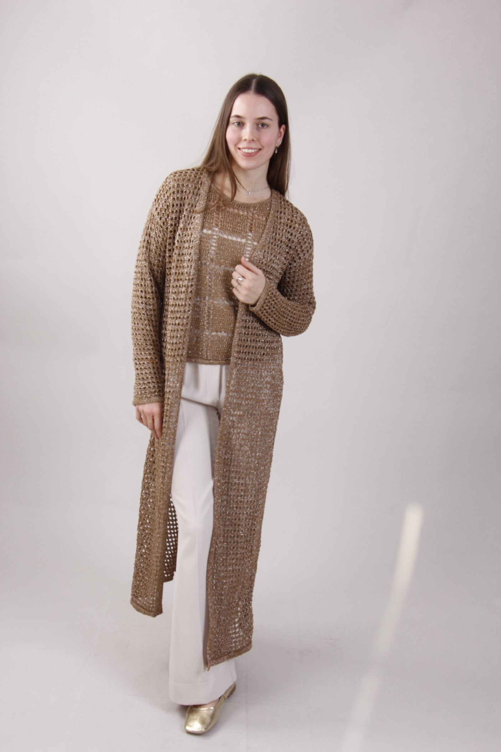 Cardigan traforato in lurex