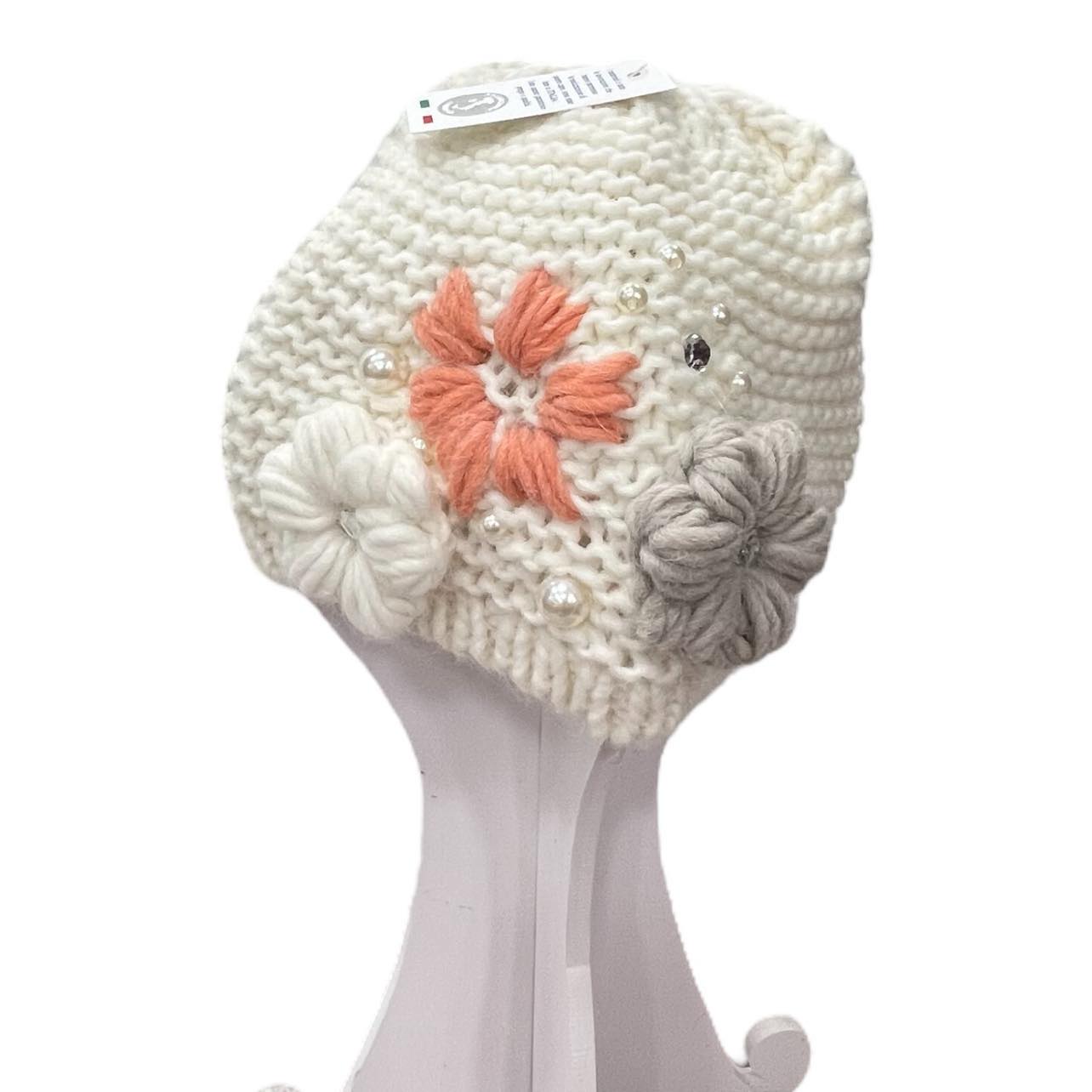 Cappello in maglia perle/fiori