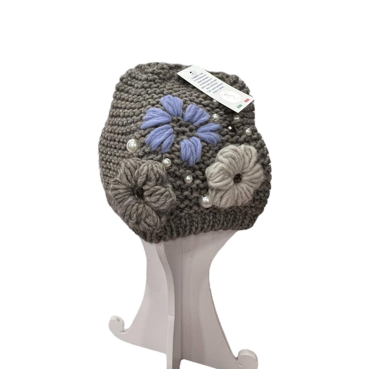 Cappello in maglia perle/fiori