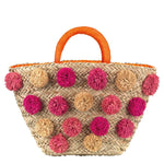 Carica l&#39;immagine nel visualizzatore di Gallery, Borsa Pom Pon in paglia naturale con pom pon in raffia e chiusura zip.
