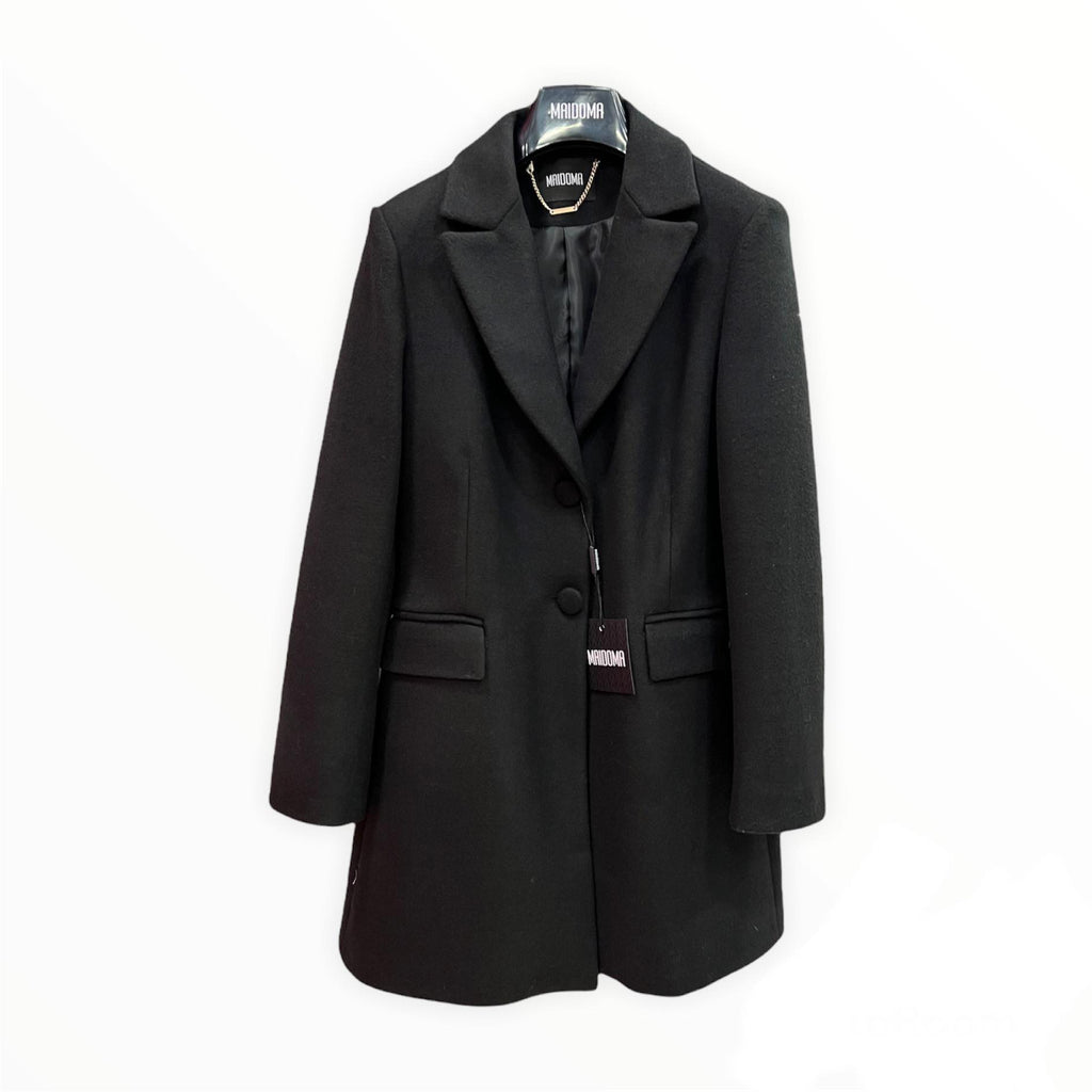 Cappotto lungo made in Italy, colore nero, collezioni Maidoma.